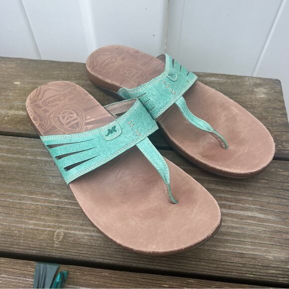 Chaco Sansa Turquoise Leather Thong Sandals Size 11 - Picture 1 of 6